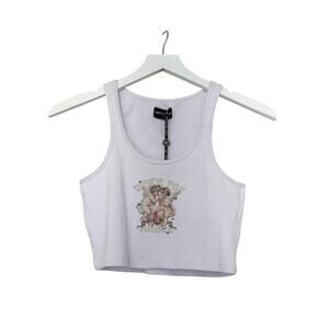 NWT White Fox Boutique Angel Eyes Crop Tank Top Ribbed Cherub White Size Large